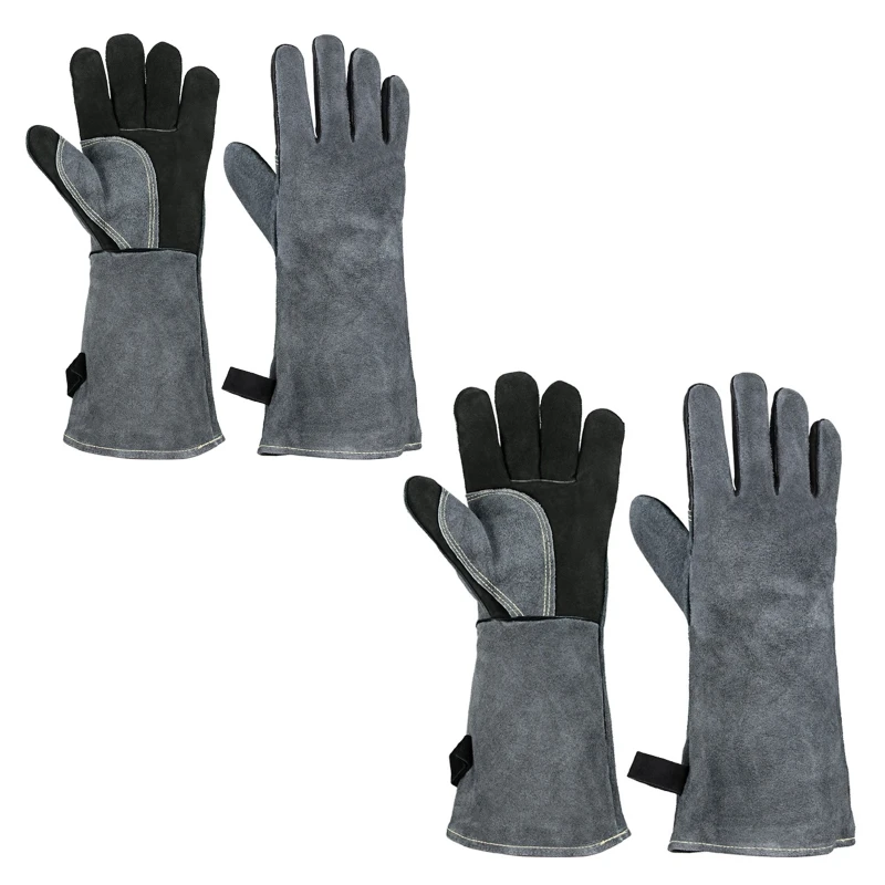 

Long Sleeve Leather Gardening Gloves for BBQ,Oven,Grill,Fireplace High Temperature Resistance 932℉(500℃) Flame Retardant