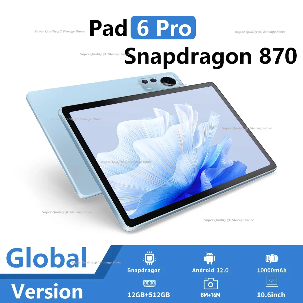 

2023 Android Tablet Pad 6 pro Snapdragon 870 tab 12GB+512GB 10000mAh tablet PC android 12 HD Screen 5G Dual SIM Card or WIFI GPS