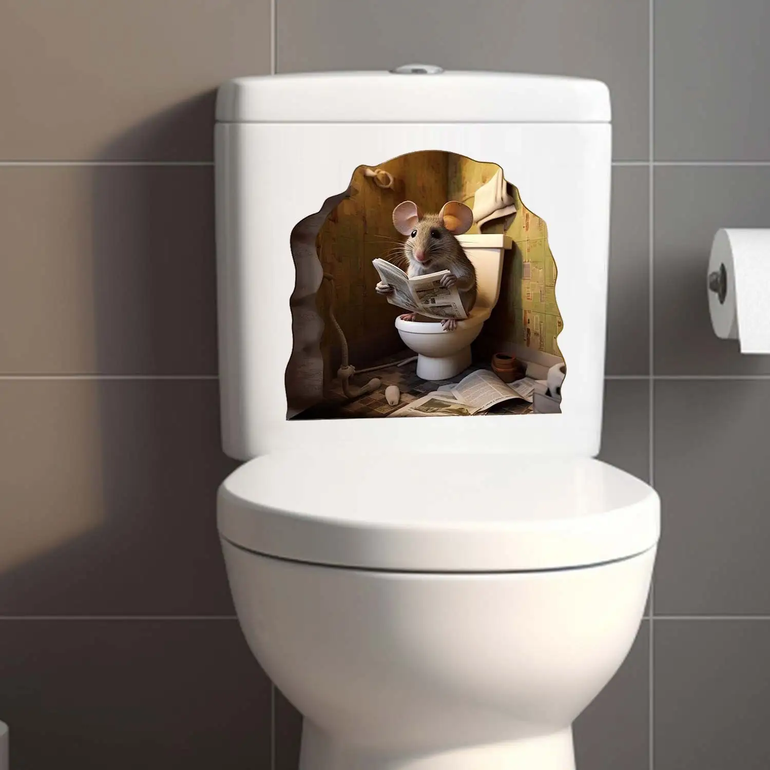 Забавная Наклейка на стену в ванную комнату мышь книга для чтения туалете