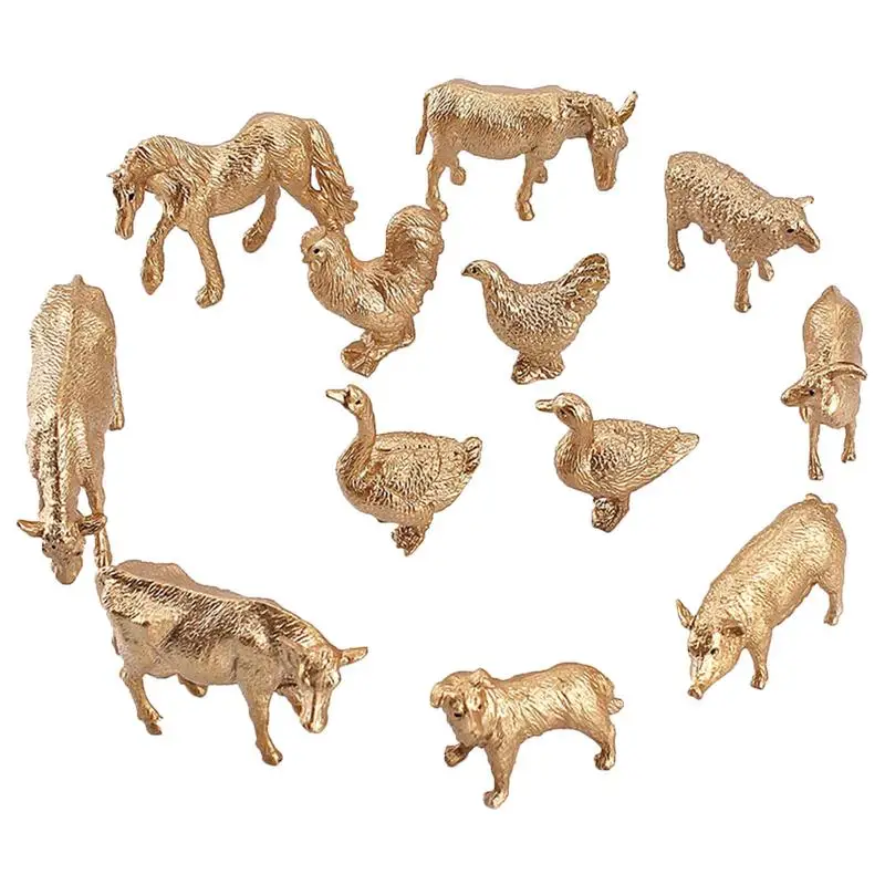 

12pcs/set PVC Animal Figures Simulation Model Figurine Statue Golden Educational Animal Toys For Child's Birthday Gift