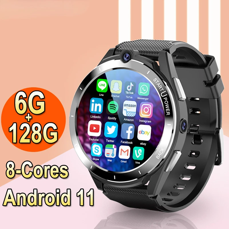 

2022 New 6GB 128GB 4G Smart Watch Phone Android 11 Dual CPU 900mAh Power Bank Gift 8MP Cameras Sim Card Wi-Fi GPS Men Smartwatch