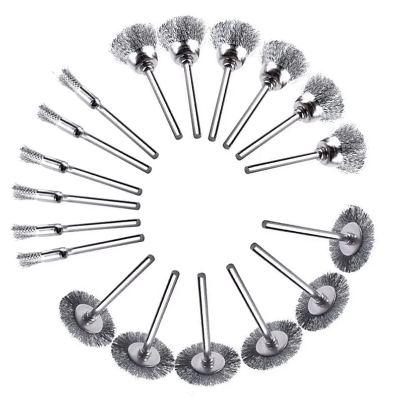 Brushes Stainless Steel Mounted Wire Wheel Brush 3mm Shank Mandrel Set For Power Rotary Tools Abrasive Tools