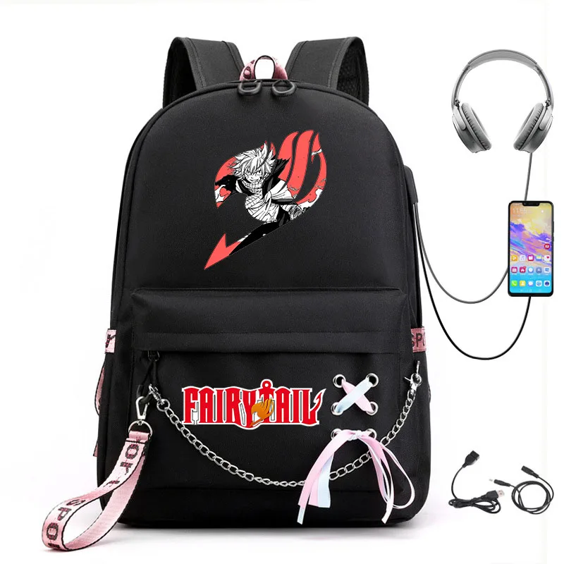 

Детский рюкзак Fairy Tail, сумка для отдыха, школьная сумка для молодежных студентов, дорожная сумка, черная сумка для мальчиков и девочек с аниме-принтом