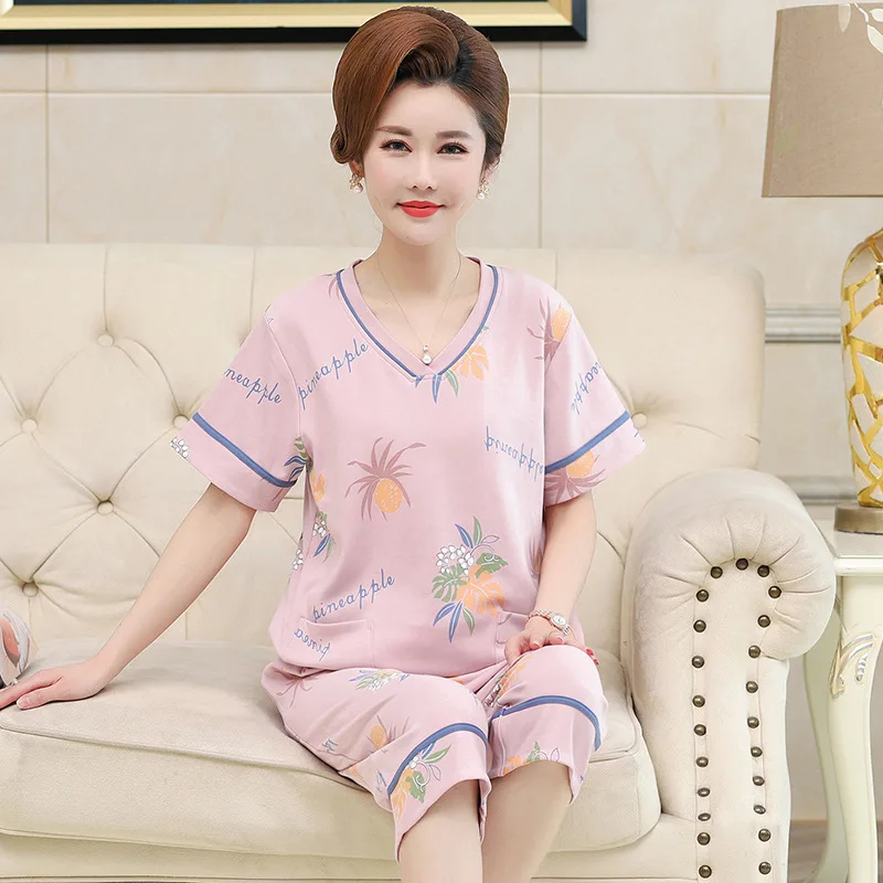 Women's Pajamas Sets Cotton Pyjamas Floral Pijamas Loungewear Short Sleeve and Pants Suit Sleepwear Nightwear Women Homewear