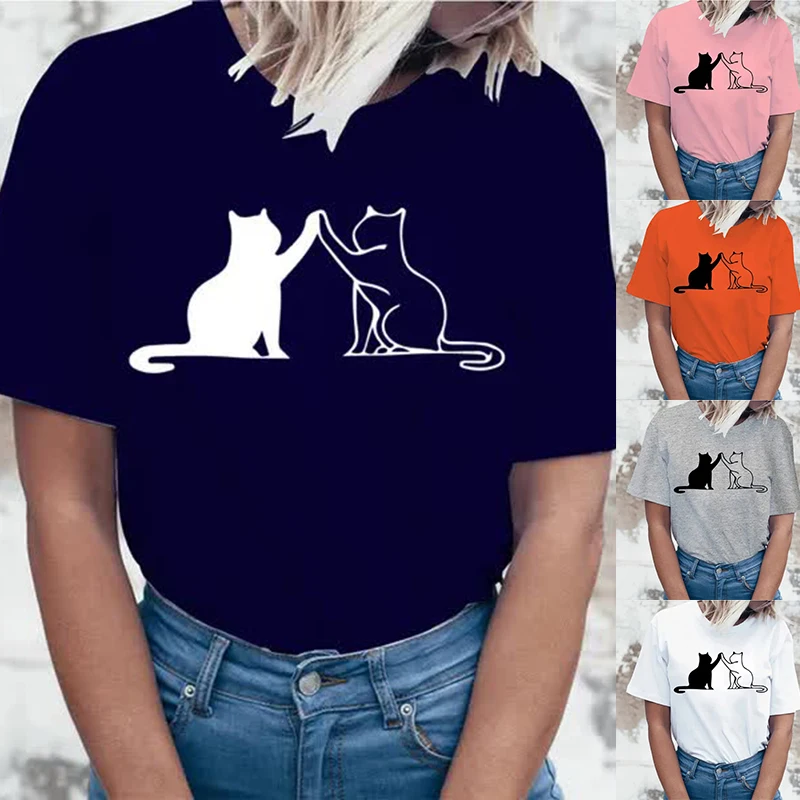 

Женские футболки для девочек, футболка с 3d-рисунком кота, летние модные повседневные уличные Топы с коротким рукавом, футболки, женская одежда Y2K