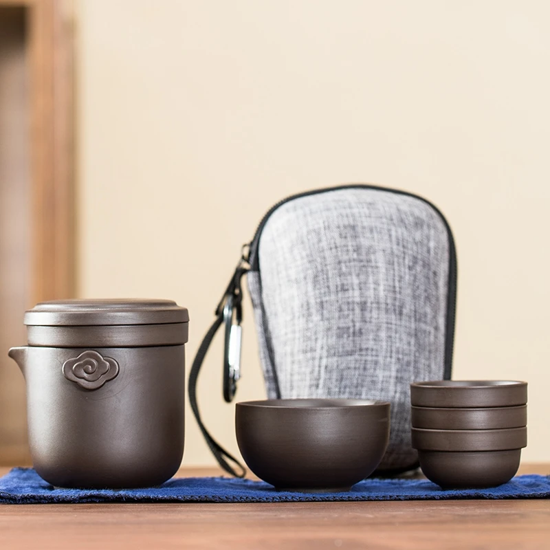 

Дорожный чайный сервиз онлайн-знаменитостей, чайный сервиз с кастрюлей и четырьмя чашками, портативная чайная чашка с фиолетовым песком, для одного человека, для путешествий на машине.