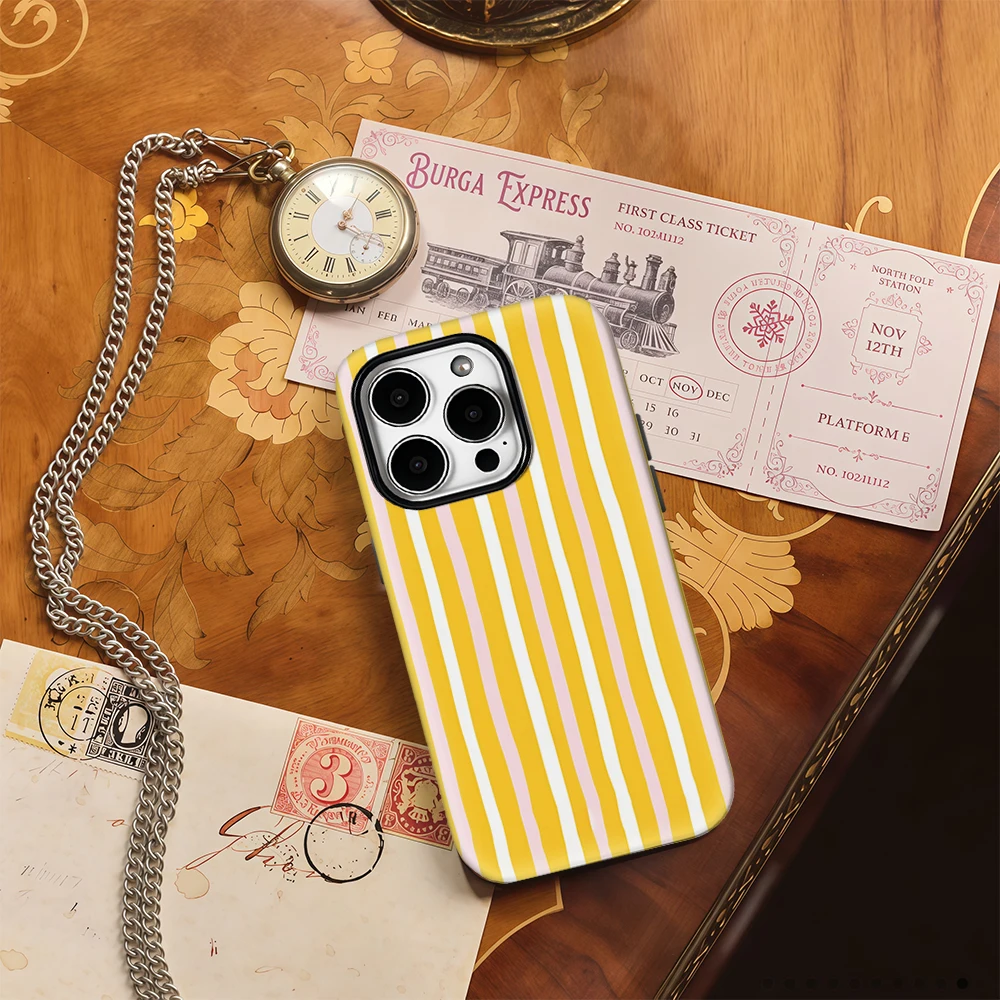 Чехол для телефона iPhone 17, 16, 15, 14, 13, 12, 11 X XS XR 8 Air Pro Max Plus Роскошная двухслойная задняя крышка с желтым порошком и вертикальными полосками (art.: 3920d2d68ca95) - 3920d2d68ca95