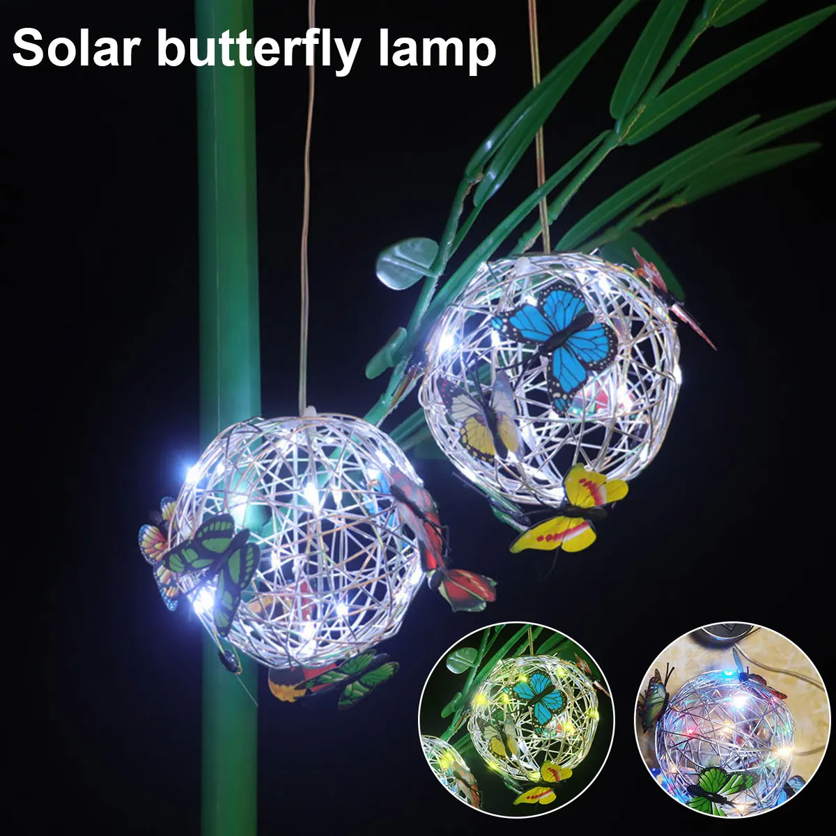 

21.7inch Hanging Solar Light with Colorful Butterflies IP44 Waterproof Roaming Light Hanging Lighted Mesh Orb Decorative Hanging