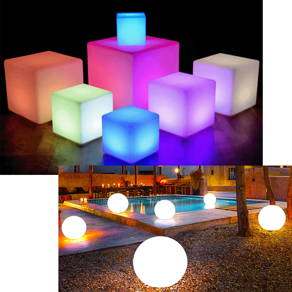 

Larger Size Outdoor LED Garden Ball Cube Lamps Wedding Decorations Street Lawn Lamp Rechargeable Outdoor Lighting Furniture