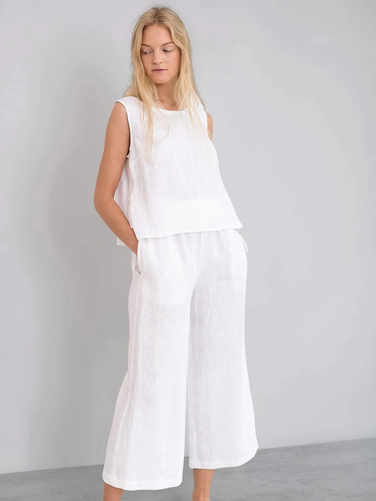 

Пижамный комплект Linad женский из 2 предметов, Свободная Домашняя одежда без рукавов, с круглым вырезом, брючный костюм, повседневная одежда для сна, лето 2023