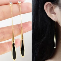 chain tassel drop earrings for women geometric long water drop black earrings accessories korean earrings dangle nightclub jewel