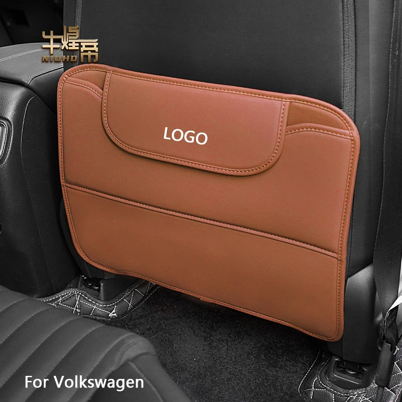 

PU Car Anti-Kick Mats Auto Seat Back Protector Cover Anti-dirty Pad With Storage Bag Pockets Interior Accessories For Volkswagen