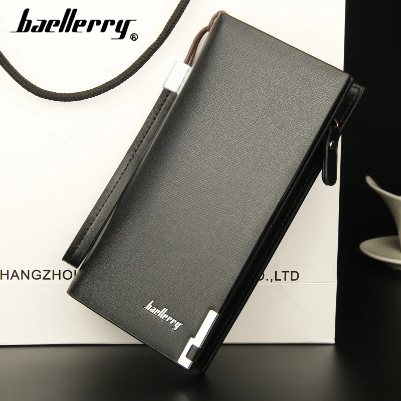 

Men RFID Long Wallet With Phone Pocket Zipper Stripe High-capacity Black Brown Leather Moneybag ID Bank Card Male Business Gift