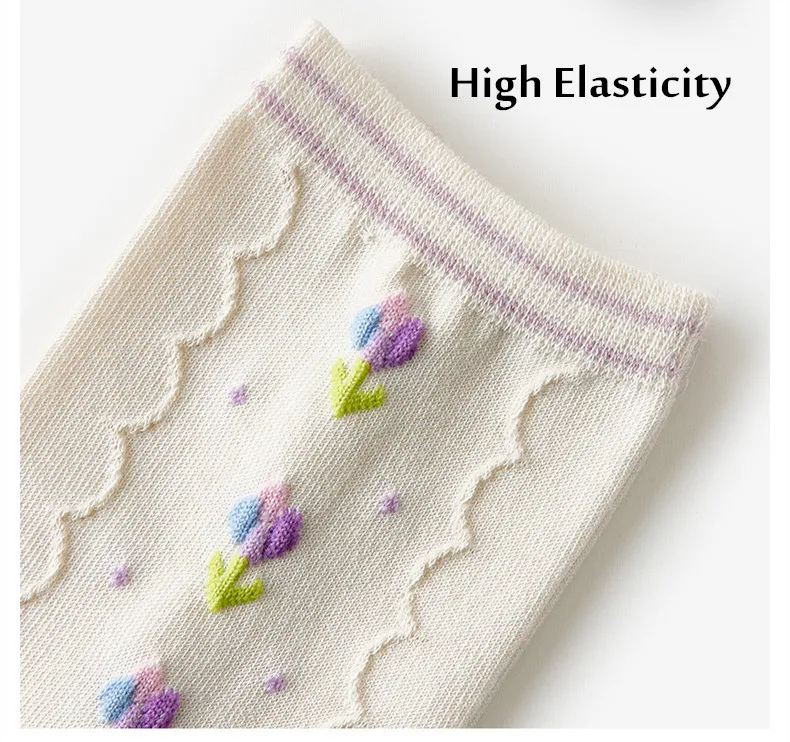 Yasuk All Season Women's Fashion Soft Print Stripe All-Match Lovely Girl Casual Comfortable Mid High Socks 5Pcs Sweet Girl