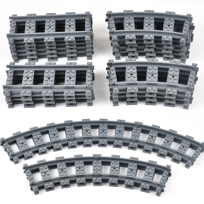 

City Train Tracks Train Rail Straight Curved Tracks Sets Building Blocks Bricks Cross Flexible Track Parts