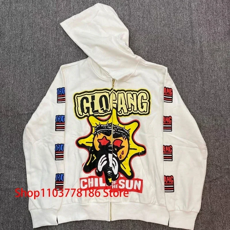 Glo Gang The Glory Толстовка на молнии Drink Мультяшный узор с капюшоном High Street Свободный