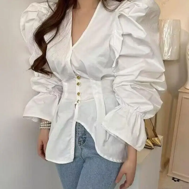 Рубашка в стиле гранж эстетичная асимметричная 2024 стильные бандажные блузки