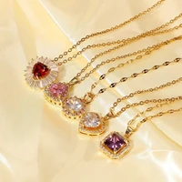 ins style stainless steel white micro set zircon purple square zircon pendant necklaces for women luxury party jewelry