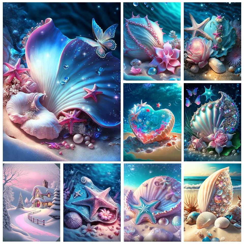 

DIY Diamond Painting Fantasy Shell Seaview Diamond Embroidery Butterfly Mosaic Cross Stitch Girl Dormitorio Home Decor WE463