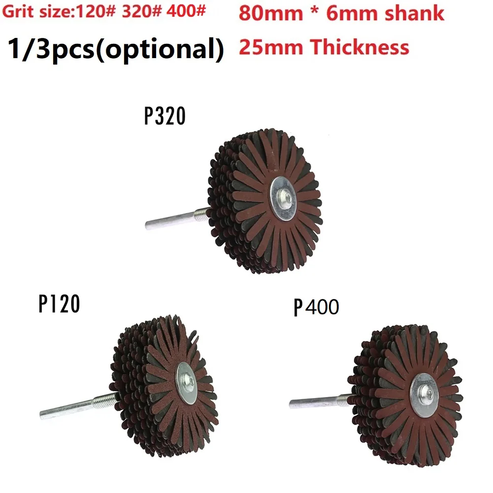 80*6mm Shaft Mounted Emery Wire Grinding Wheel Radial Abrasive Polishing Brush Power Tools Rotary Tools Parts Accessories