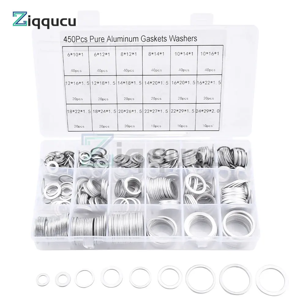 

Hot Sale 200/280/450Pcs Aluminum Flat Gaskets Washers Assorted Gasket Metal Sealing Washer Assorted Aluminum Sealing Rings