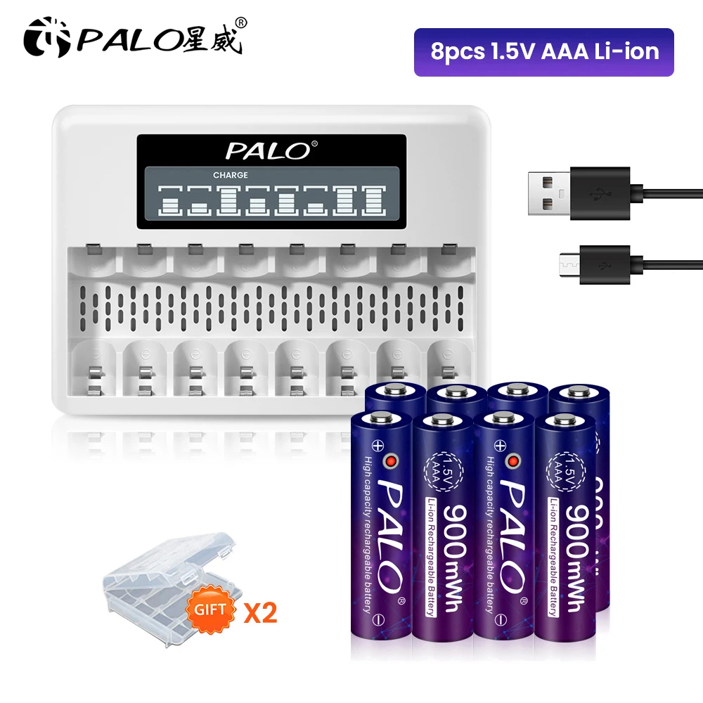 

PALO 1.5V AAA Rechargeable Battery AAA Lithium Ion Rechargeable Batteries AAA HR3 Li-ion Batteri+1.5V AAA AA Battery Charger