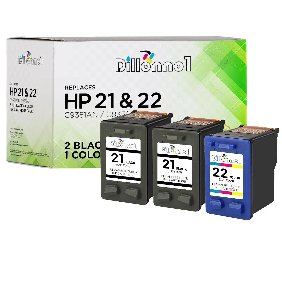 

3-pk For HP 21 22 Black/Color For FAX 1250 3180 PSC 1219 1401 1406 1410 1415