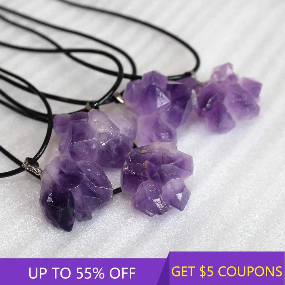 

Purple Natural Brazilian Amethyst Quartz Crystal Cluster Pendant Raw Mineral Rock Necklace Chakra Healing Stone Pendulum Jewelry