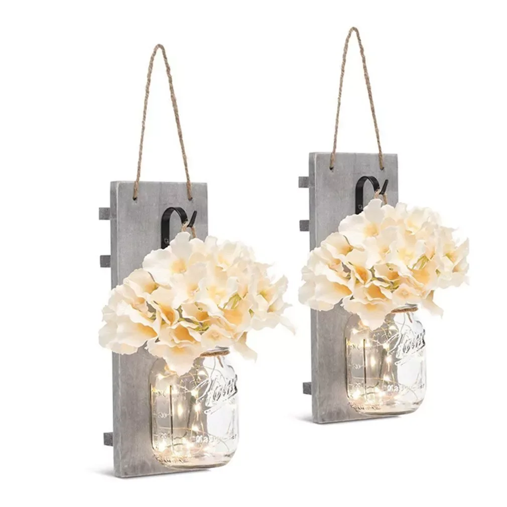 

NEW2023 Practical Mason bottle wall lamp home mason jar wall lamp simulation flower garden decorations lamps