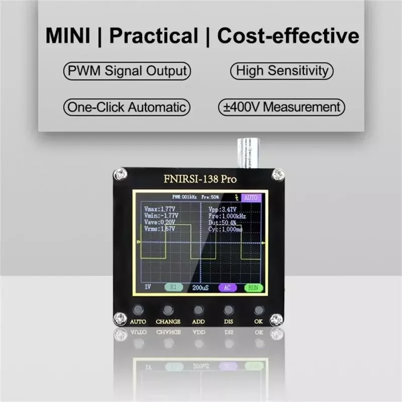 

Handheld Digital Oscilloscope Home 2.5MSa/s One Button Auto Adjust PWM Square Waves Output Trigger And Firmware