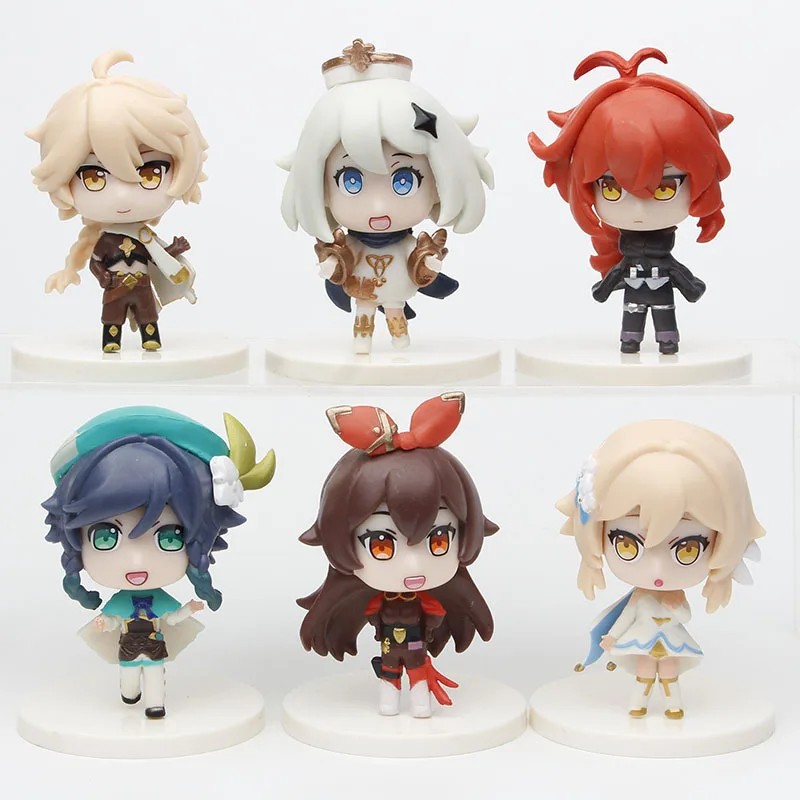

6 шт./компл. 8 см, мультяшная игра Genshin Impact, ПВХ игрушка, аниме экшн-фигурка, модель, куклы, украшения для детей, день рождения, рождественские по...