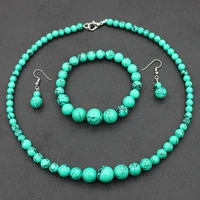 siqijiu new cute women natural stone jewelry white gold green turquoise earrings bracelet necklace sets stainless steel set gift