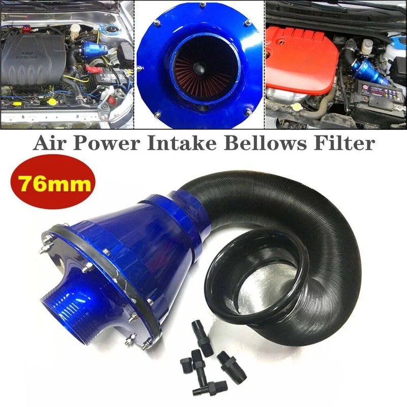 

Universal Air Power Intake Filter Car SUV High Flow Cold Air Inlet Cleaner Blue 1pcs