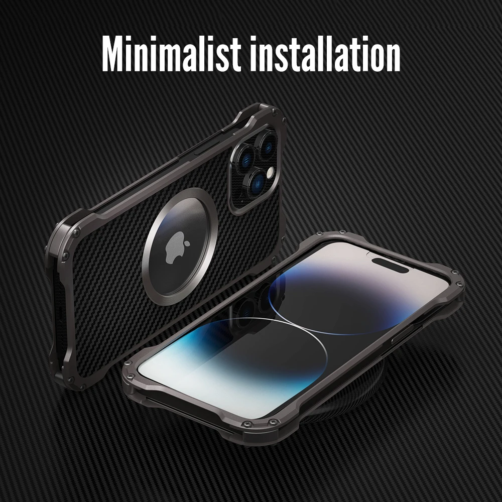 

Luxury R-just Carbon Fiber Lens Protection Phone Case For iPhone 14 13 12 Pro Max Plus Mini Ultra Silm Metal Bumper Back Cover