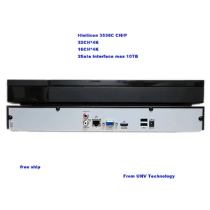 Clear stock 32 Channel 4K NVR 2sata Hi3536C chip for 8mp ip camera, Ultra h.265 Onvif UNV OEM APP:Guard Viewer