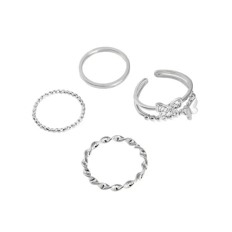 

Exquisite Fashion New 4pcs Set Ring Hip Hop Design Retro Open Index Finger Ring Personality Temperament Jewelry Women Trinket