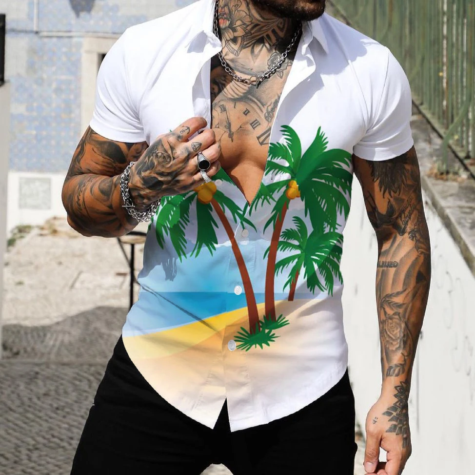 

Гавайская рубашка, свободная дышащая мужская рубашка большого размера с 3d принтом, модная крутая пляжная рубашка с коротким рукавом, лето 2023