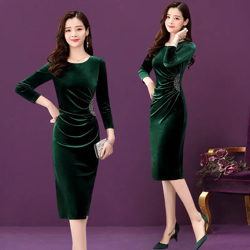 

Модное Элегантное привлекательное облегающее платье-футляр с круглым вырезом и длинным рукавом для девушек Новинка 2023 осенние однотонные платья в Корейском стиле T634