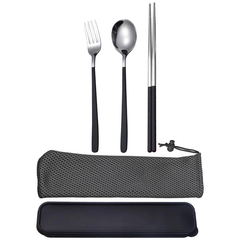 

Set Cutlery Fork Utensils Flatware Camping Spoon Kit Picnic Tableware Chopstick Reusable Box Lunch Travel Metal School Sets