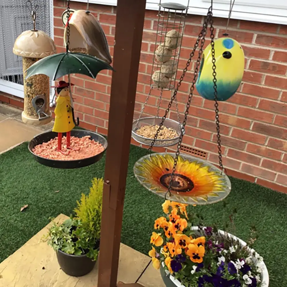

Garden Bird Tray Household Metal Hanging Chain Outdoor Courtyard Garden Supplies Bird Feeder Creative Umbrella Girl Bird Feeders