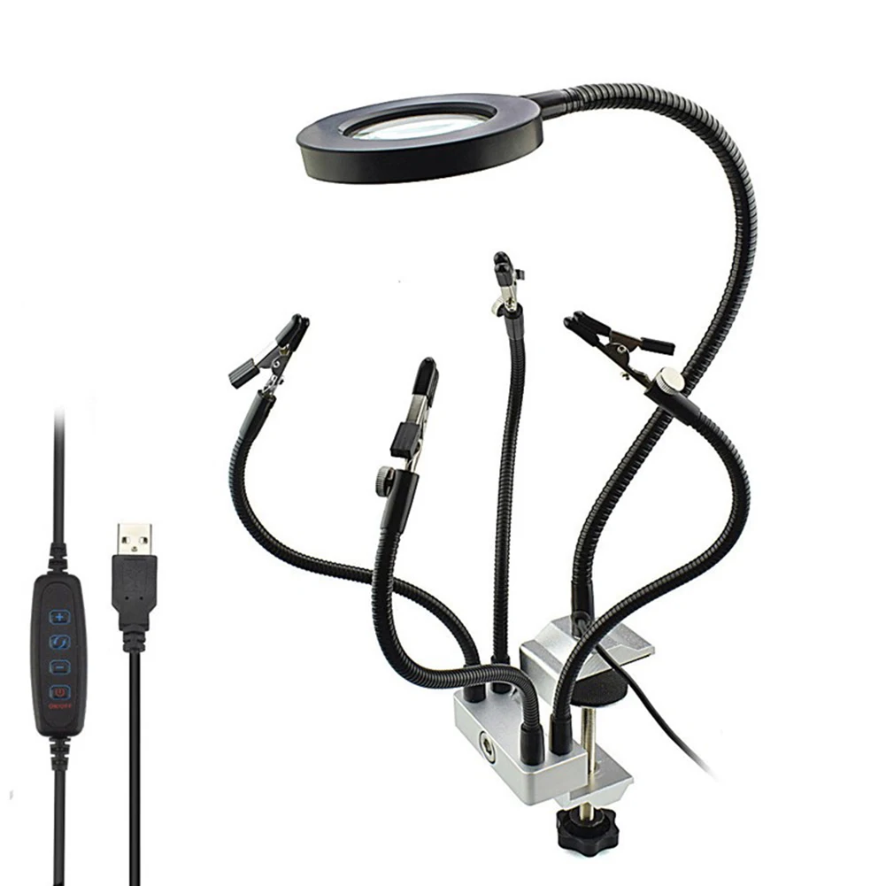 

5Pcs Workshop Table Magnifying Glass Repair Industry Equipment Tool 3X LED Magnifier Flexible Arm Workshop Welding Station