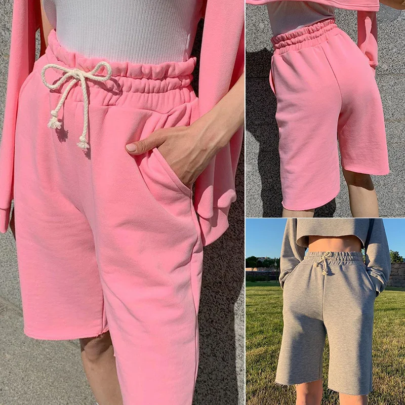 

Casual Drawstring Cotton High Waist Woman Shorts Summer Harajuku Hot Biker Pocket Shorts