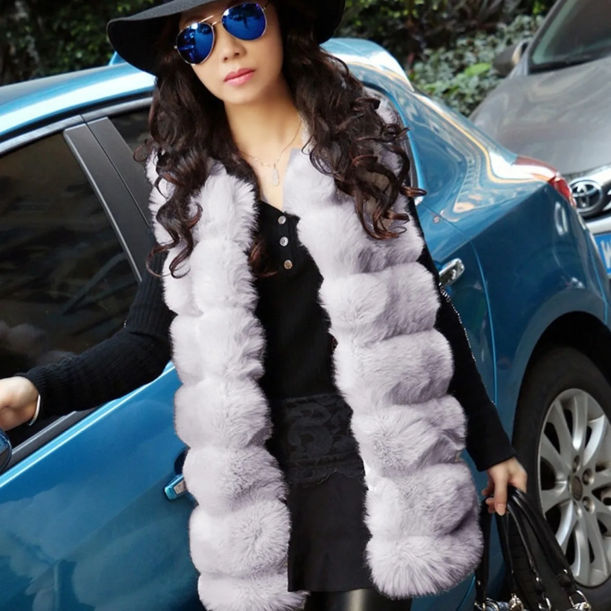 Fur wholesale, autumn  winter fox hair women's dress, medium long casual wool coat, faux fur vest