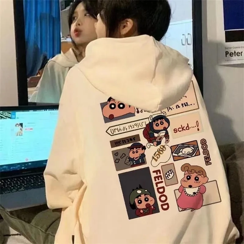 

Kawaii Crayon Shin-chan Hooded Sweatshirt Anime Autumn and Winter New Loose Plus Velvet Pocket Couple Coat Cartoon Casual Top