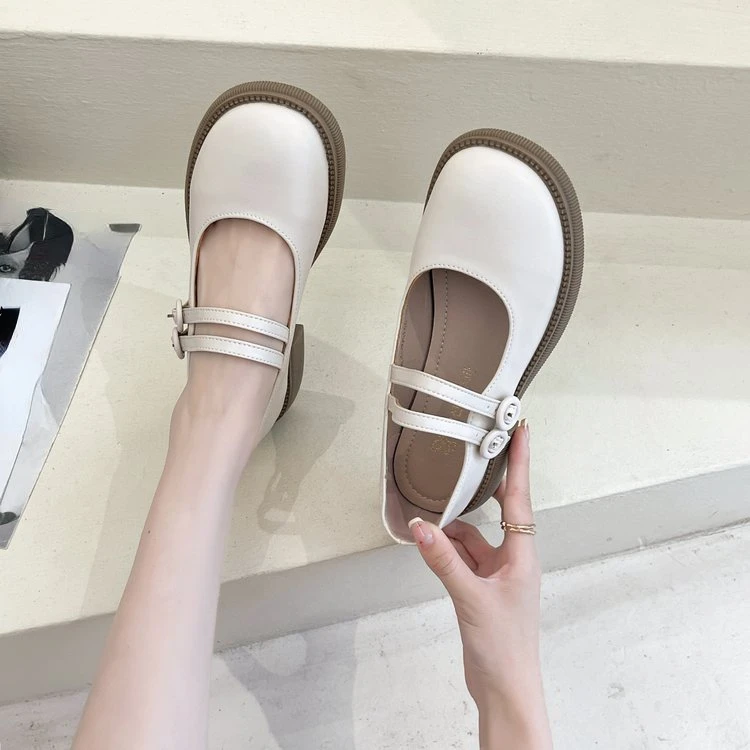 

2022 New Fashion Solid Color Women Mary Jane Shoes Round Toe Ladies Uniform Shoes Thick Sole Handmade Ladies Flat Shoes