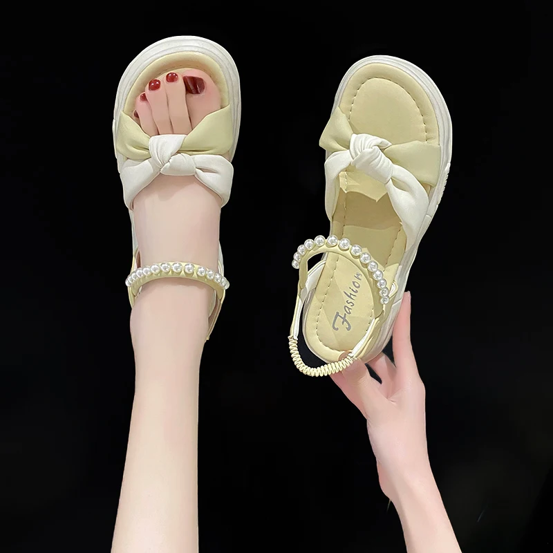 

Женские босоножки больших размеров, Летняя распродажа 2023, женская обувь на прозрачном каблуке, новая модная удобная Уличная обувь средней высоты для девочек