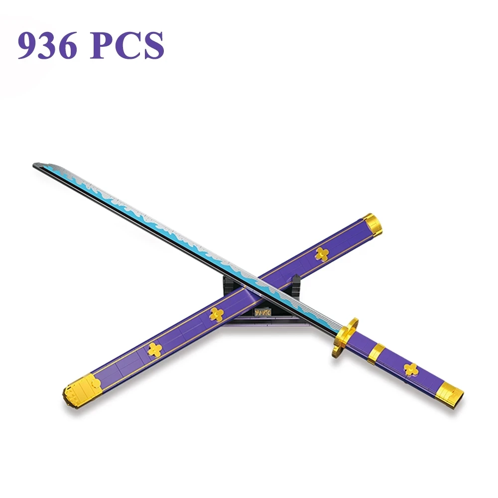 

936 pcs Japanese Anime Roronoa Zoro Sword Model Building Blocks Cosplay Simulation Knife Bamboo Weapon Bricks Boys Toys