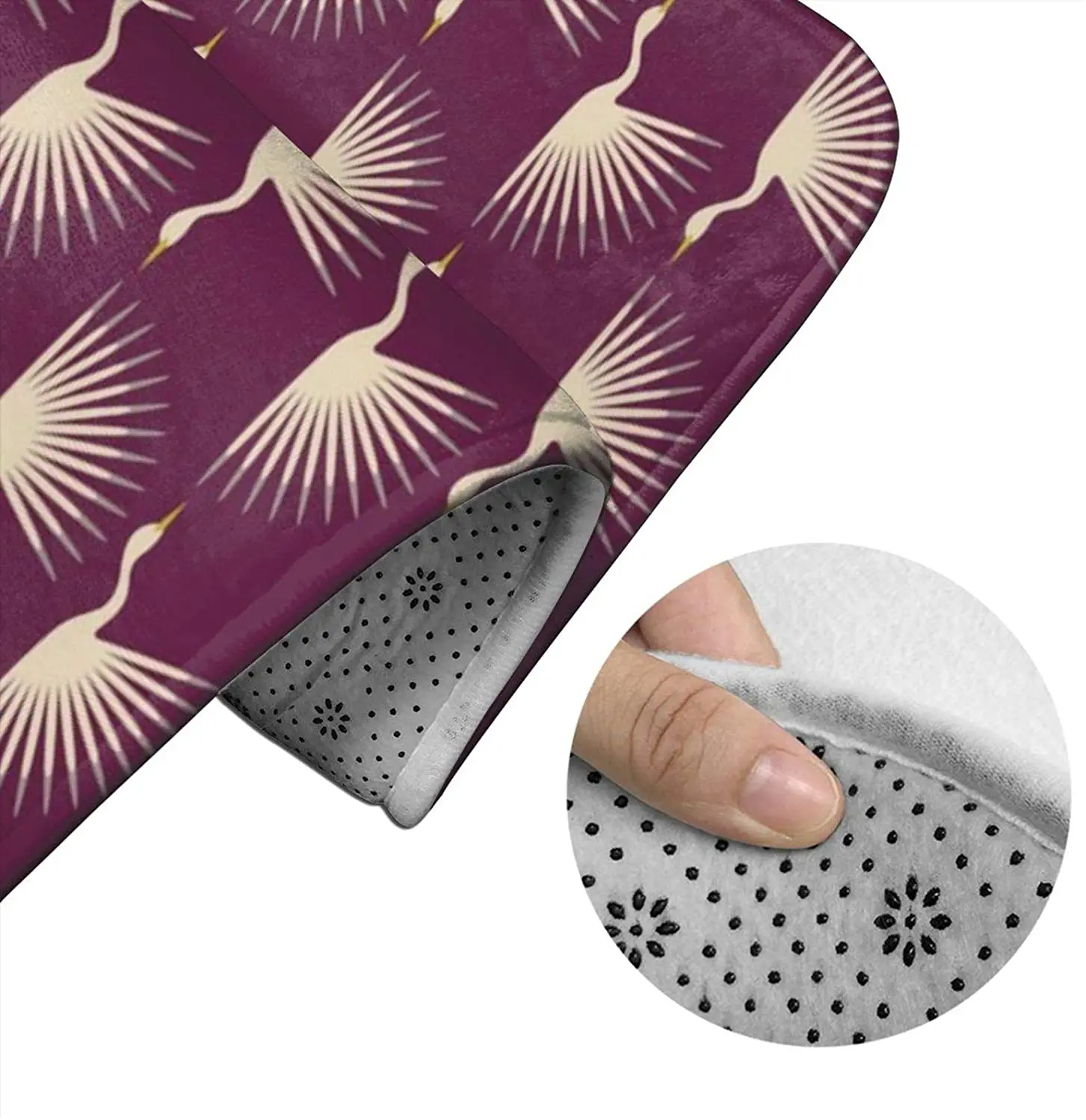 

Art Deco Cranes Plum Bathroom Mat Sets 3 Piece Set Rugs Memory Foam Mat Set Toilet Seat Cover Bath Mat lid Cover