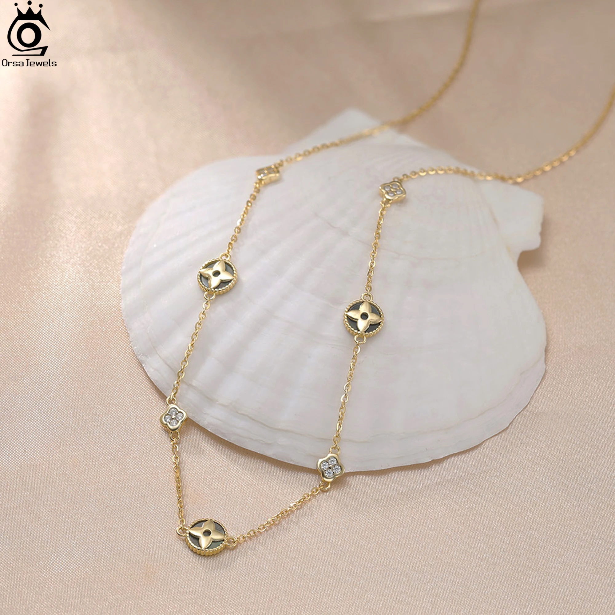 Фото ORSA JEWELS четырехлистный клеверный корпус О-цепочка-колье, ожерелье, 5А с кубическим цирконием, декор, цепочка на шею, счастливый символ, ювелирное изделие, подарок GMN64 №2