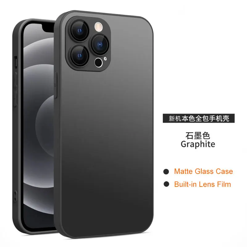

AG Silicone Matte Glass Case For Phone 14 13 12 11 Pro Max ProMax Plus，AG Frosted Glass Phone Case With Integrated lens Film